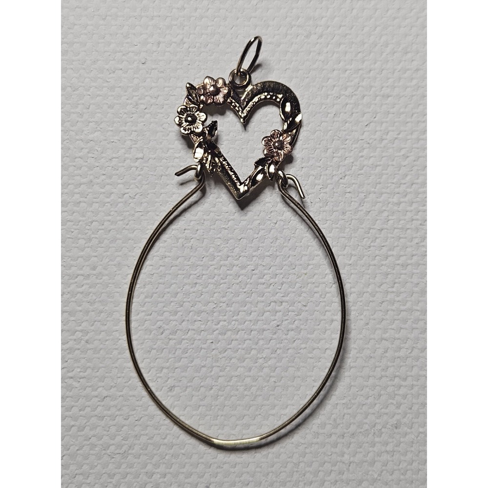 Vintage 14K Yellow Gold Floral Heart Charm Holder Pendant Keeper Ring 1.40g 90s